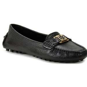 TORY BURCH KENDRICK TUMBLED LEATHER BLACK LOAFERS
